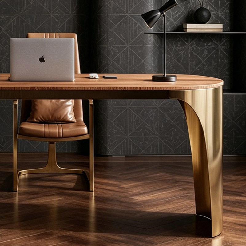Bureau de luxe minimaliste, H 29,53 po x l 55,12 po x P 27,56 po, Brun/beige/or
