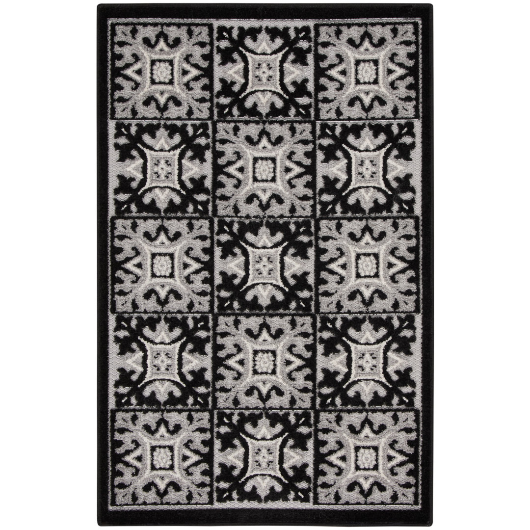 Minvydas Aloha  Geometric Black White Indoor/Outdoor Area Rug Bungalow Rose Rug 