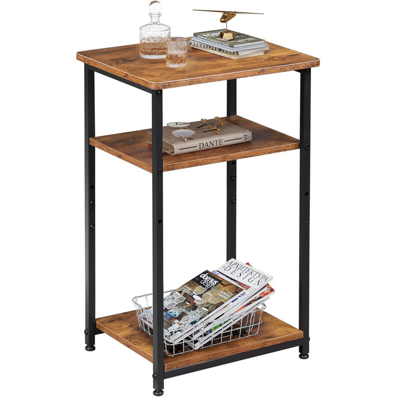 14.6"W 3-Tier End Table, Small Narrow Side Tables, Rustic Brown