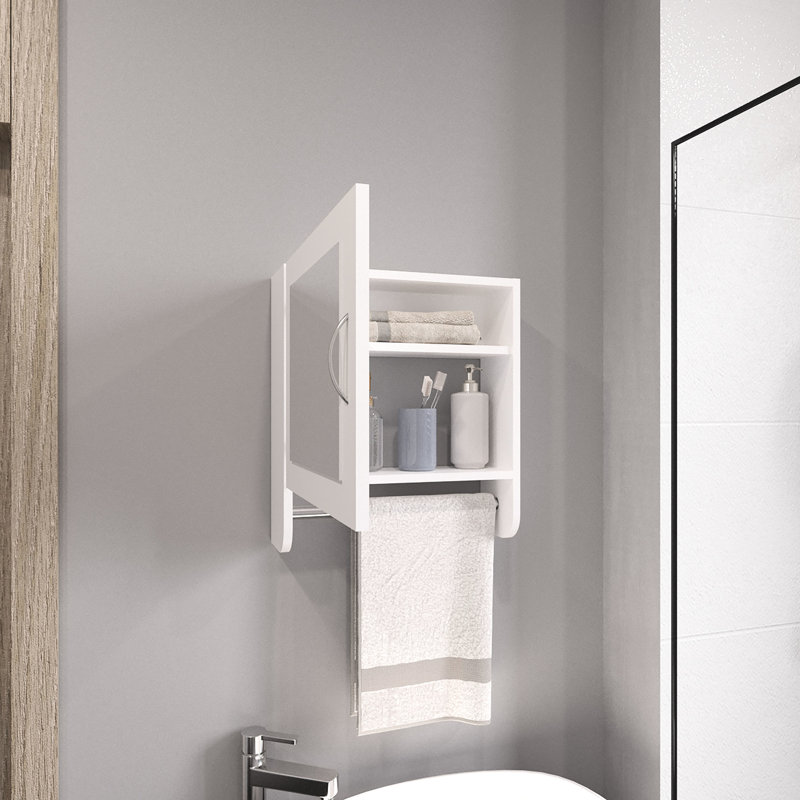 Armoire à miroir blanche H 19,7 po x l 17,7 po avec porte-serviettes - et fonctionnelle pour la salle de bain, deux tablettes intérieures, 19,7 po x 17,7 po