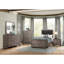 Lit simple avec finition brune et grise et tête de lit tapissier en similicuir brun gris-122239379