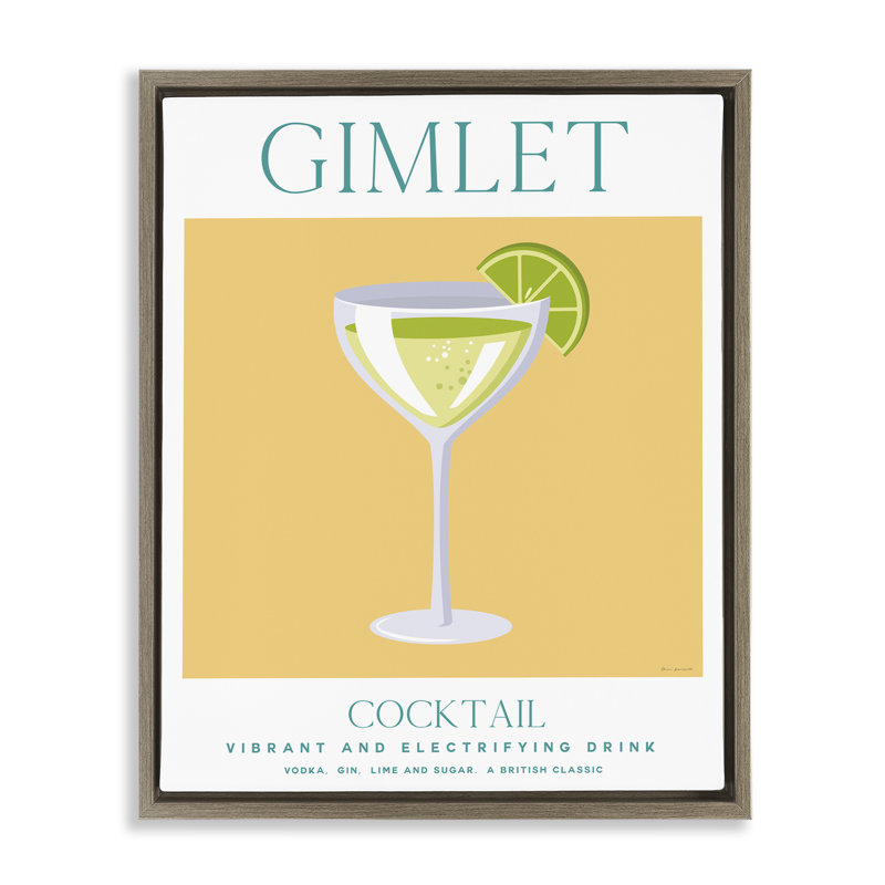 «British Classic Gimlet Cocktail», art par Omar Escalante, Cadre flottant orme Montalcino, 21" H x 17" W