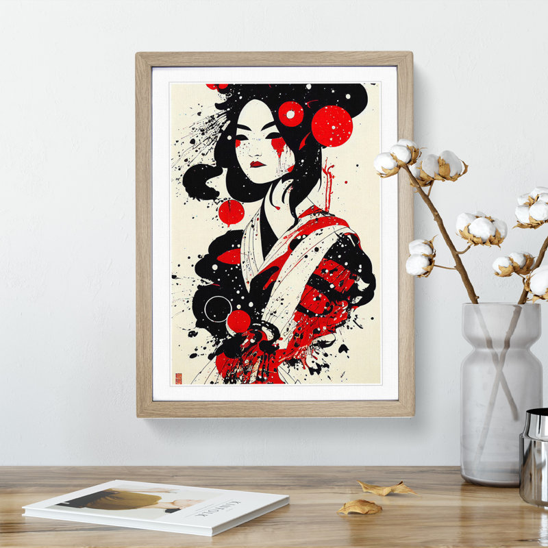 Graffiti Geisha - Single Picture Frame Painting, 34cm H x 25cm W x 2cm D, Oak