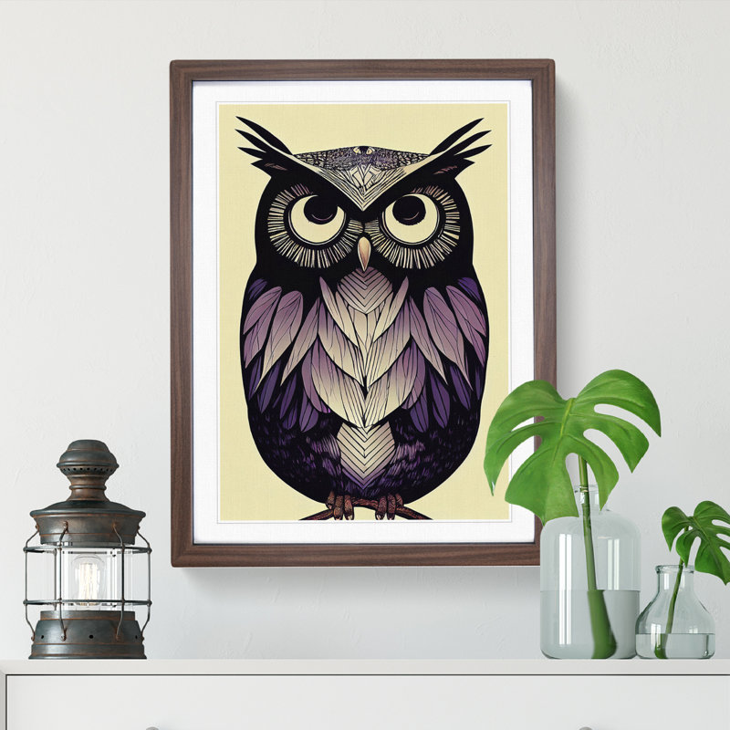Spirited Owl - Single Picture Frame Painting, 64cm H x 46cm W x 2cm D, Walnut