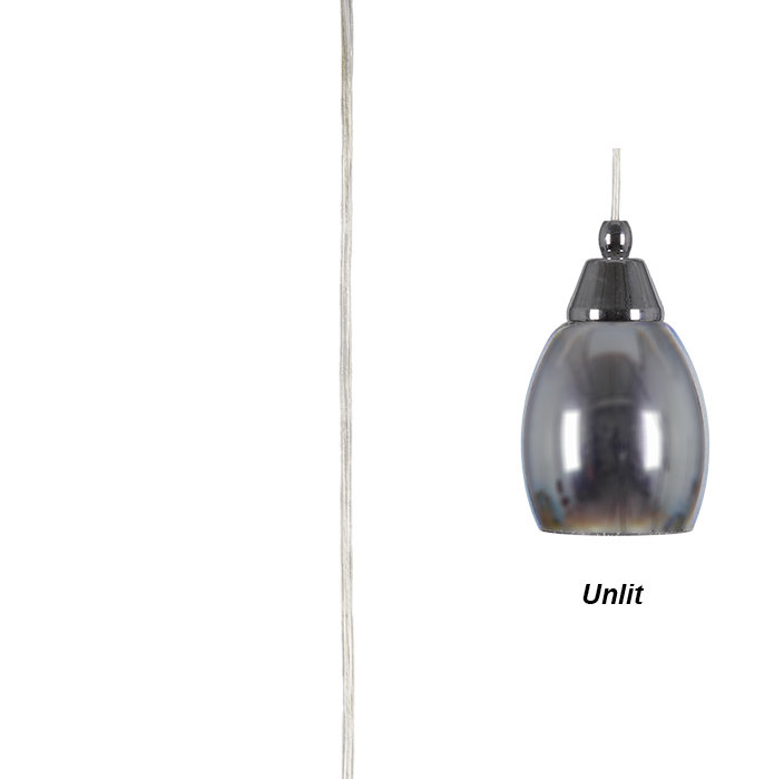 Cord Hung Mini Pendant Shown With 5" Silver Fire Glass, Chrome, Silver
