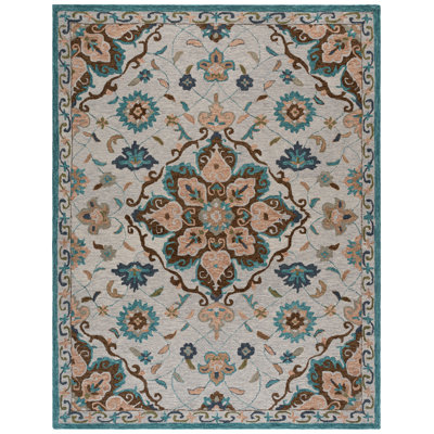 Kardell Blossom Hand Tufted Wool Cotton Floral Rug in Blue/Beige