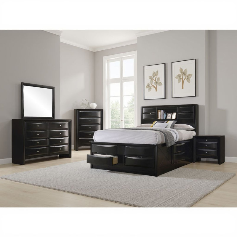 Ensemble de chambre à coucher 5 pièces avec tête de lit et pied de lit Ica, Grand lit