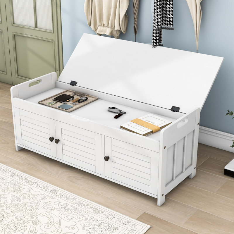 Banc de rangement rembourré avec armoire, Blanc