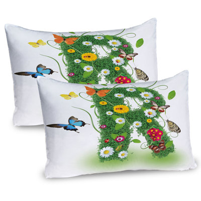 Ambesonne Letter R Pillow Sham 2 Pack Flora and Fauna R Green Multicolor -  pil-2_44862_36x20