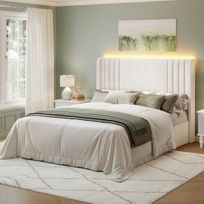 Upholstered Flip Top Storage Bed Frame, King(5'), Cream, Velvet