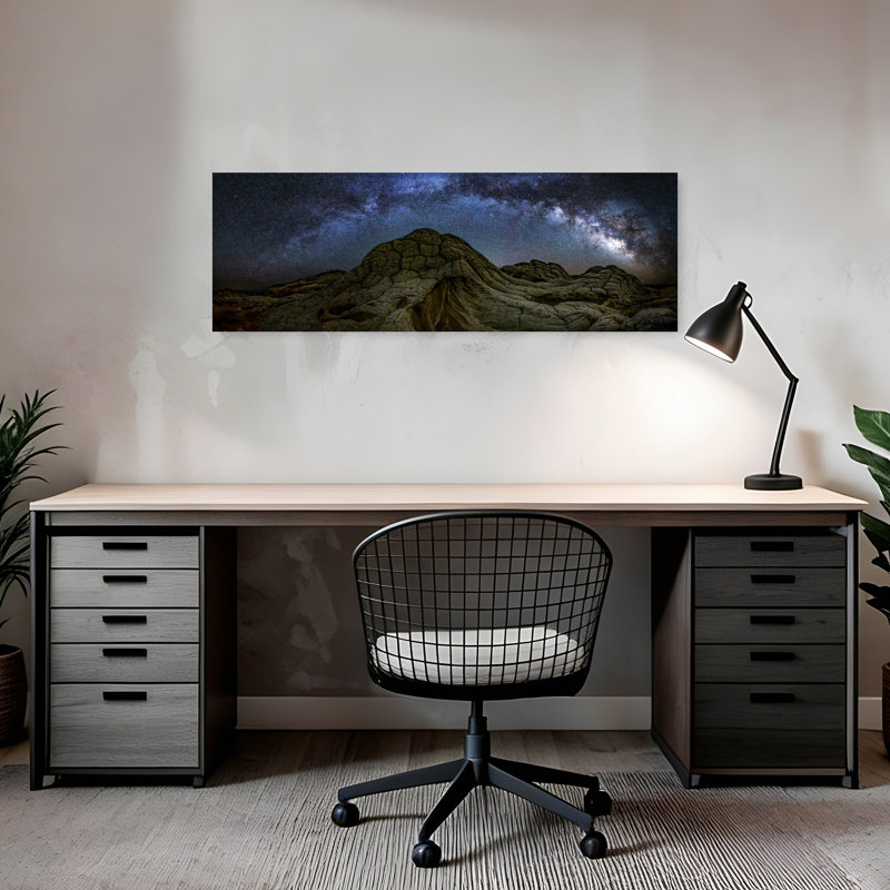 «Milky Way Over White Rocks», art mural abstrait contemporain, paysage naturel, 12" H x 36" W