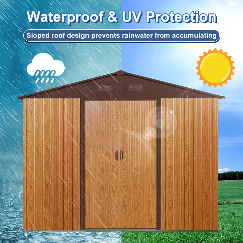 8Ft X 6Ft Outdoor Metal Storage Shed With Metal Foundation, Orange, 74.8" H x 88.98" W x 63.78" D