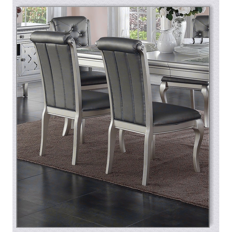 Chaises de salle à manger luxueuses en similicuir gris, argent antique, ensemble de 2