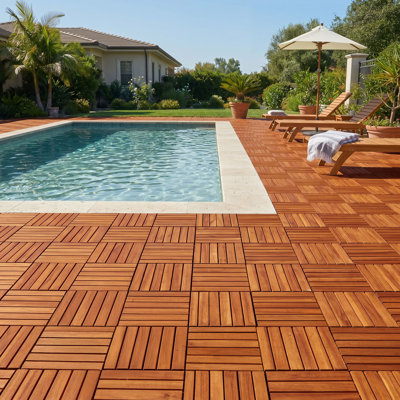 Ensemble de 9 tuiles de terrasse Tranquillo - motif rayé - naturel