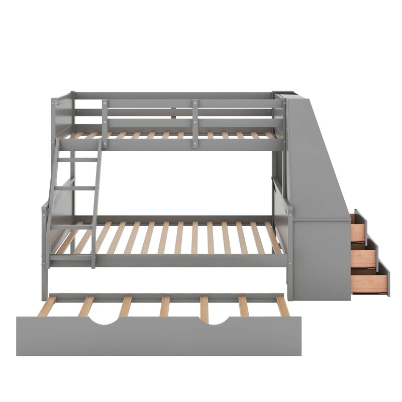 Lit simple superposé au dessus d'un lit double avec lit gigogne et bureau, Gris
