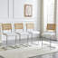  Ensemble de tabouret de bar en rotin 4 pièces avec dossier en bois massif Tabouret de comptoir de style médiéval moderne de 25 pouces Tabouret de cuisine en similicuir blanc avec pieds en métal chromé. (Seulement les chaises de salle à manger)-1528433414