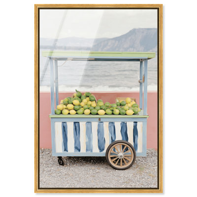 «Lemon Cart I», reproduction encadrée acrylique sur toile rose par Art Remedy, cadre doré, 36 x 54