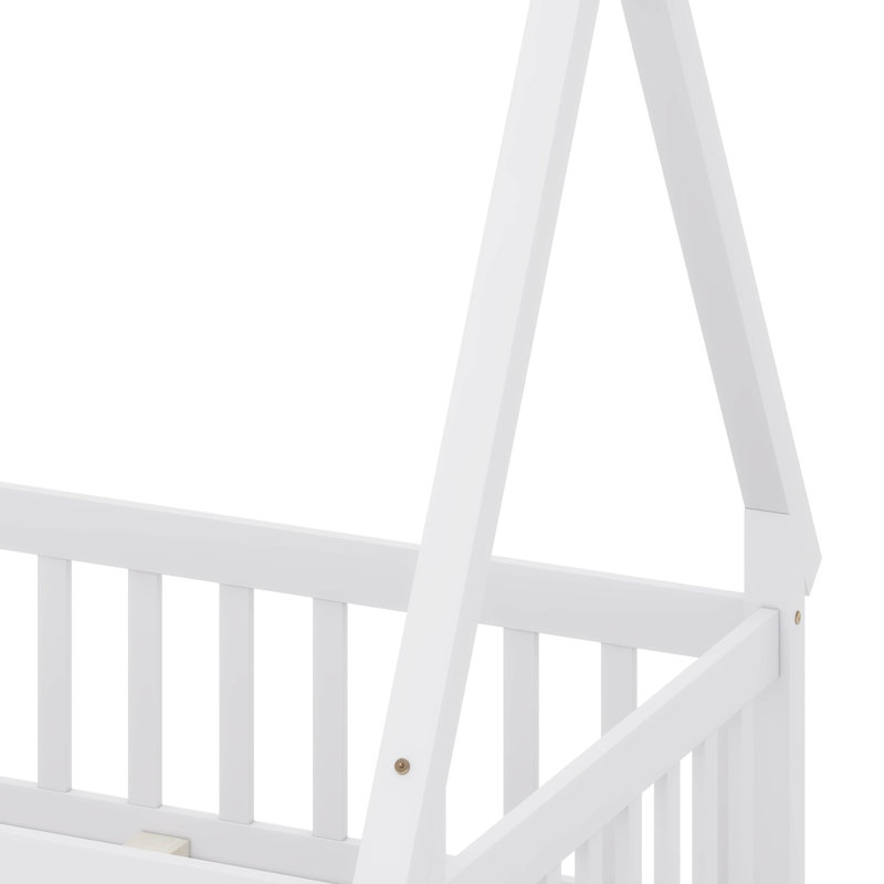 Lit simple en bois en forme de tente avec garde-corps, Blanc