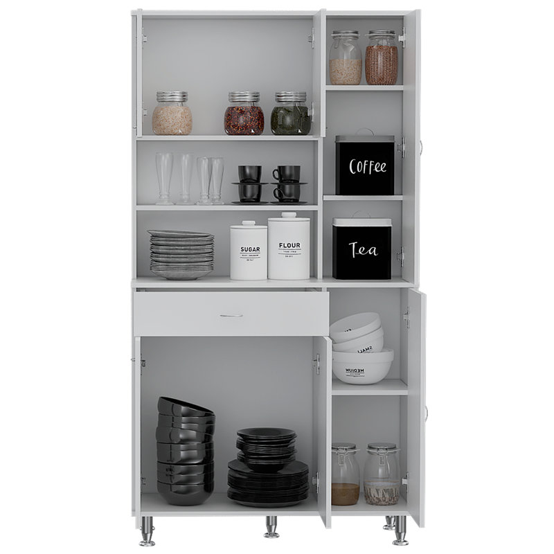 Kitchen Pantry, One Drawer, Multiple Cabinets, Two Open Shelves