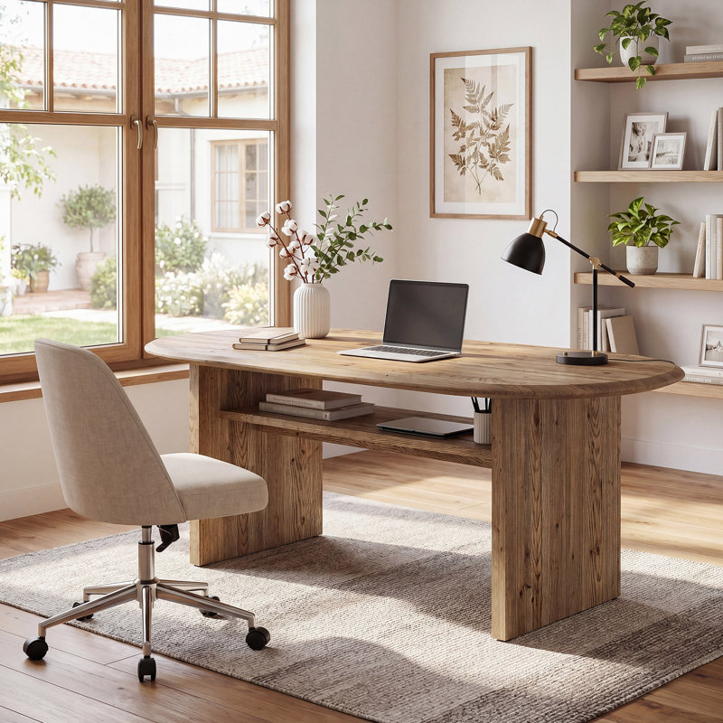 63-inch Large Oval Solid Wood Desk