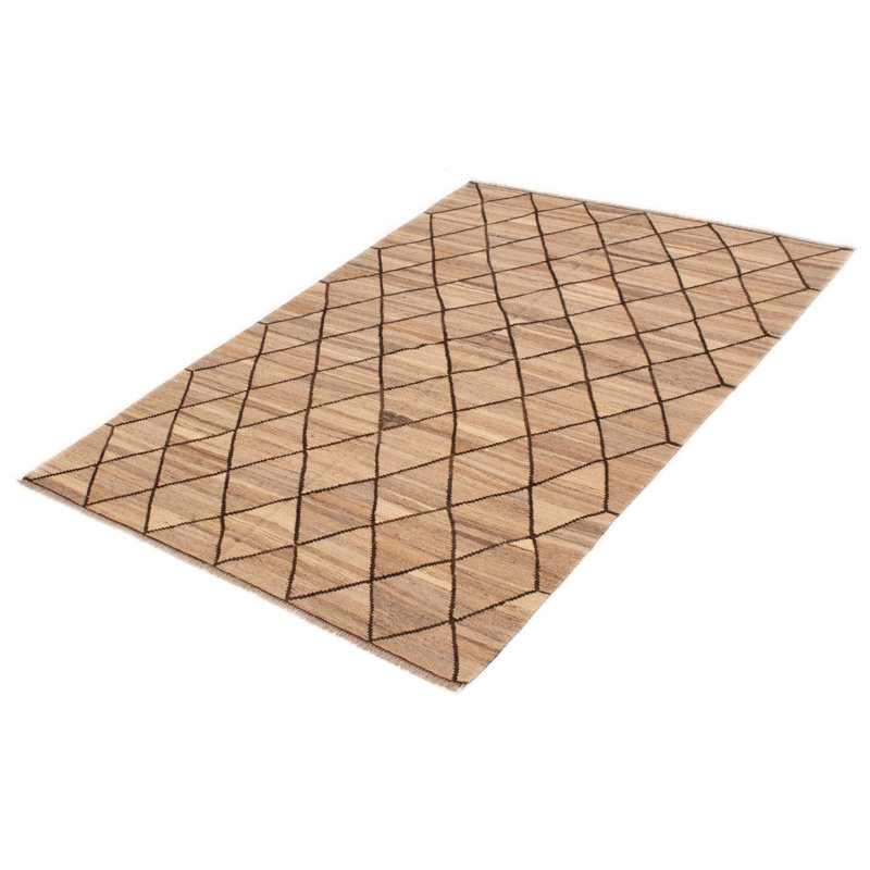 Tapis unique en laine nouvel âge rectangulaire 5 pi 8 po x 8 pi 1 po beige
