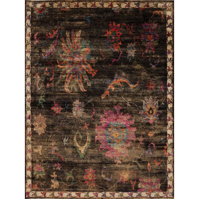Sari Silk Collection One-of-a-Kind 8.9 X 11.6 Rectangle Silk Area Rug in Black and Pink