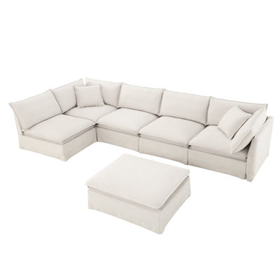 Modular Sectional Sofa With Movable Ottoman, 6 - Seat Upholstered Indoor Furniture For Free Combination And Personalized Comfort In Living Room And Apartment
