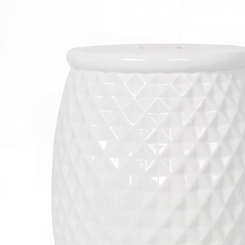 Table d'appoint d'extérieur tambour en céramique, 11", Blanc
