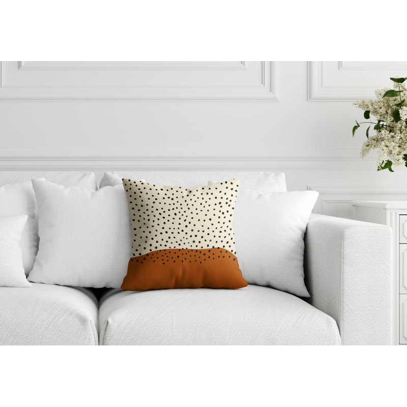 Coussin décoratif intérieur / extérieur en polyester filé Anya, 19 po x 19 po, Orange, blanc cassé, noir