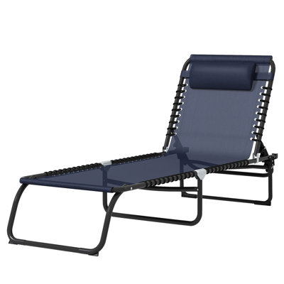 Siège inclinable extérieur - 4 dossier réglable, filet bleu foncé respirant pour chaise longue de plage