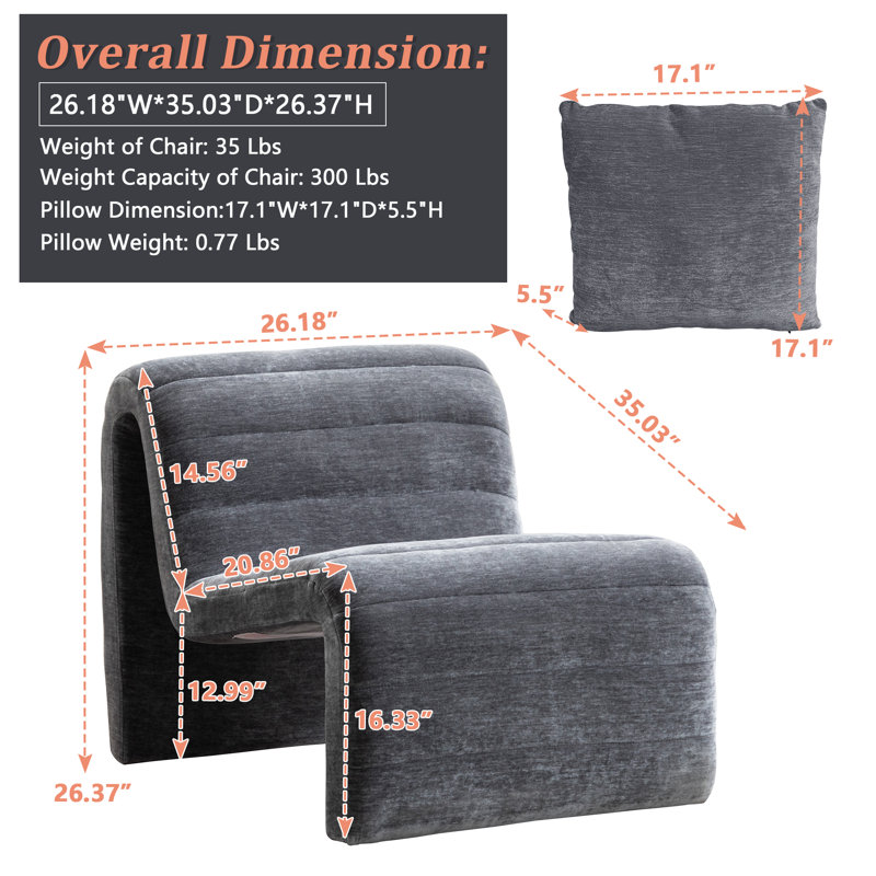 Chaise longue rembourrée Breyah, Velours gris