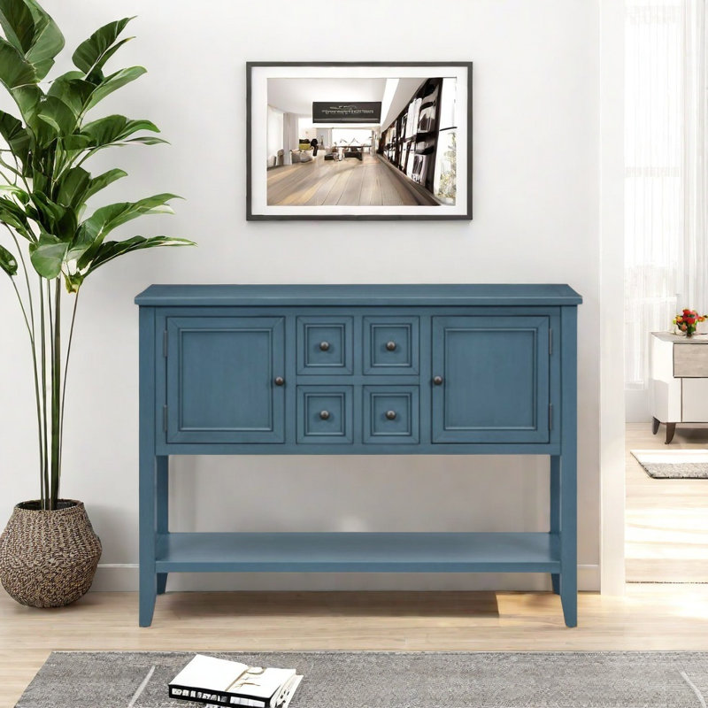 Cambridge Series  Ample Storage Vintage Console Table With Four Small Drawers And Bottom Shelf For Living Rooms, Entrances And Kitchens