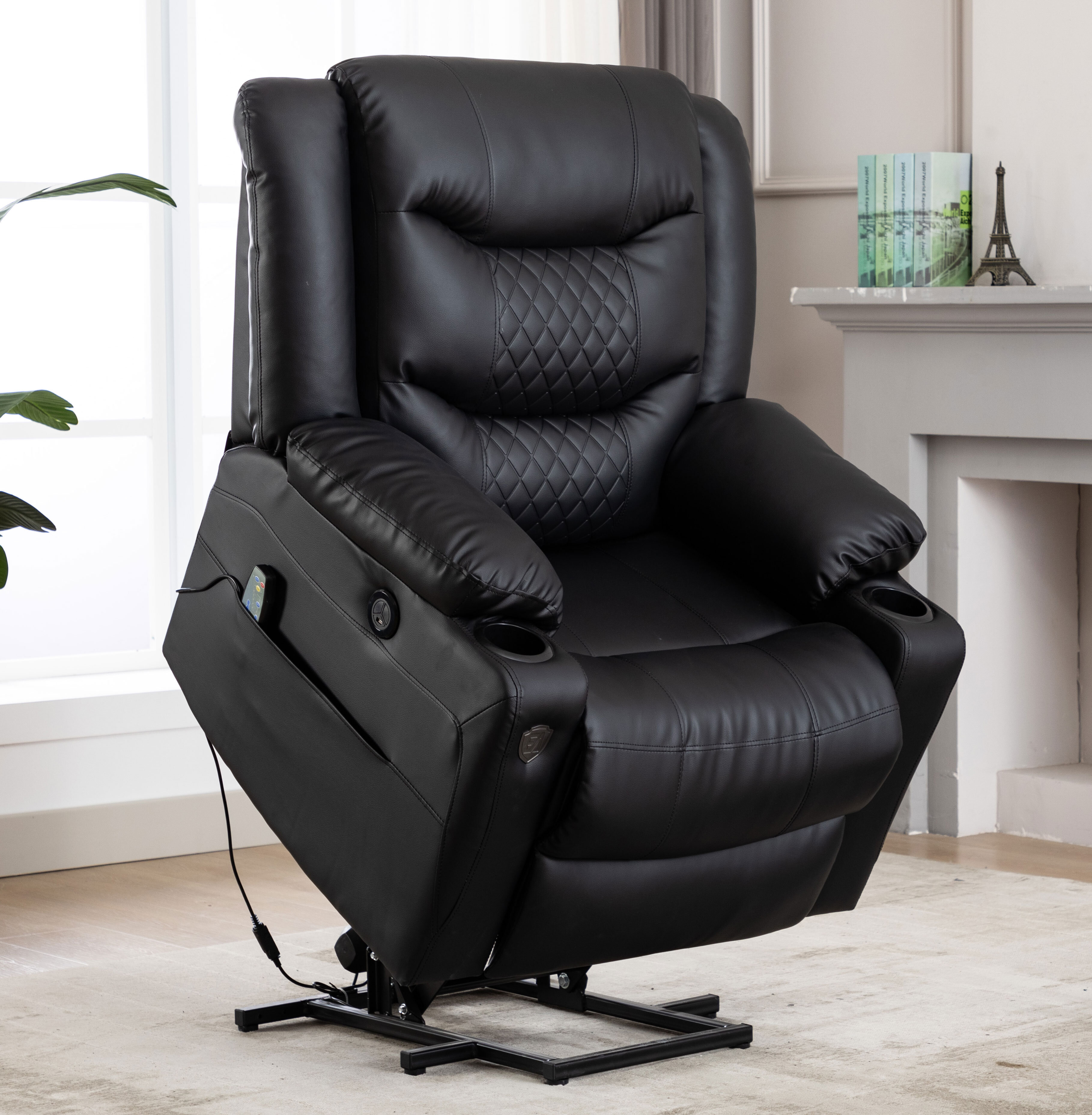 Electric Lift Recliners for Elderly, Black PU Leather Lift
