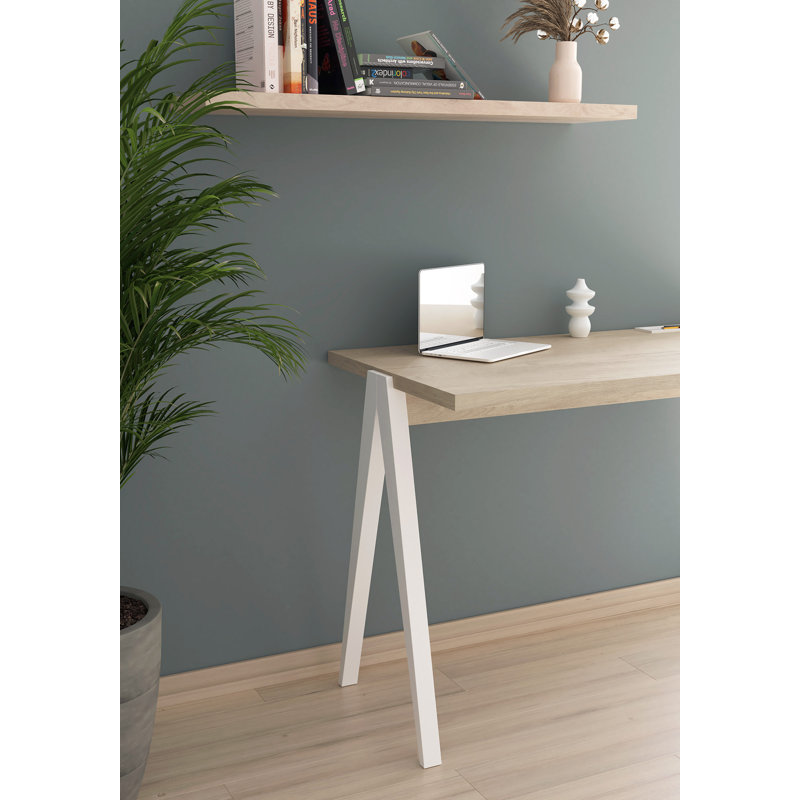 Gundrath Solid Wood Base Writing Desk, White, Light Oak