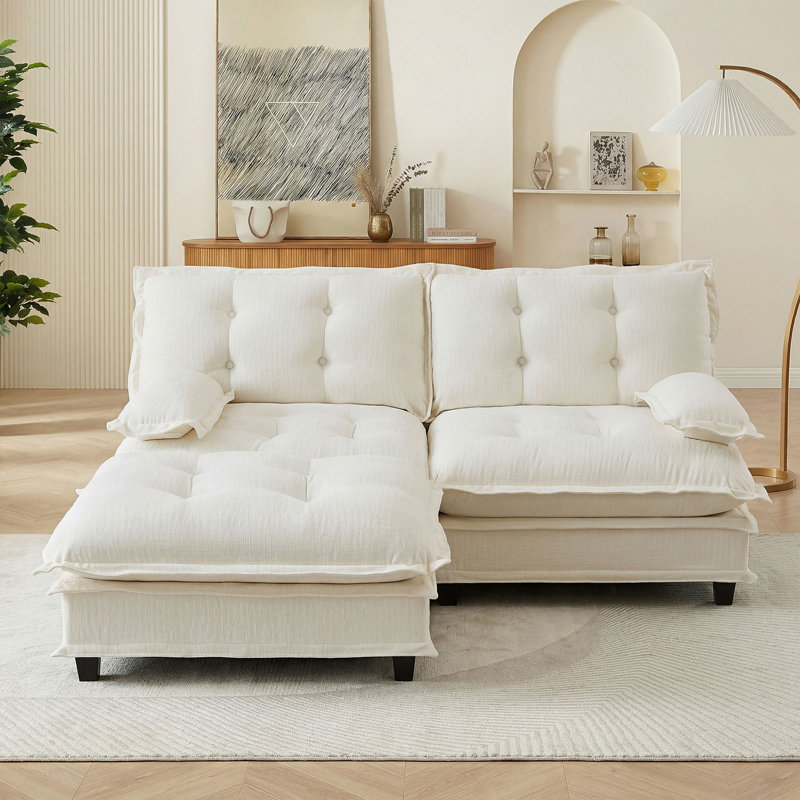 Canapé modulaire 77 po rembourré modulaire en chenille avec repose-pieds mobile 77 po Chenille, Beige Chenille