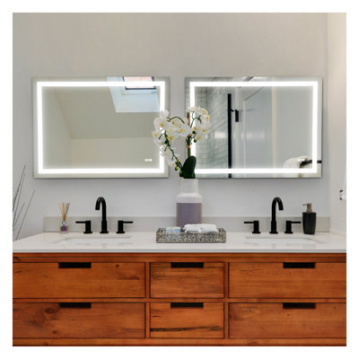 Miroir de salle de bain 48 po x 36 po à DEL avec antibuée et capteur tactile - Miroir de salle de bain moderne sans cadre avec éclairage pour salle de bain, maquillage et rasage