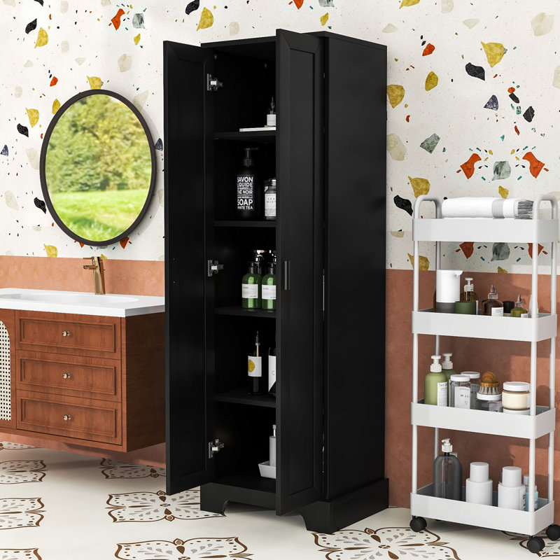 Bathroom Storage Cabinet with 4 Adjustable Shelves and 2 Doors, Black