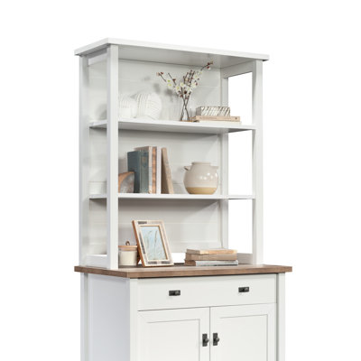 , White Finish, Engineered Wood, Office, Two Horizontal Shelves, Shabby Chic, Closed Back Panel Fixed