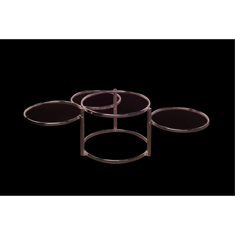 Table basse moderne en verre transparent avec structure en métal, conception emboîtable pour l'espace de vie, 3 tablettes pivotantes trempées et l 61,6 po x H 16,97 po
