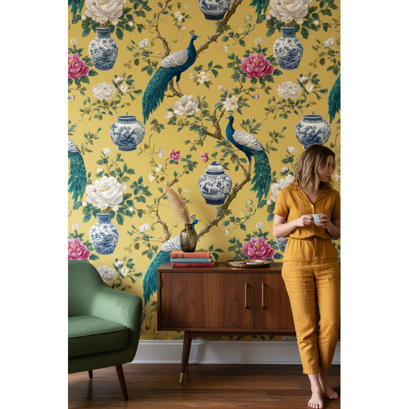Murale en porcelaine à motif floral Peacock