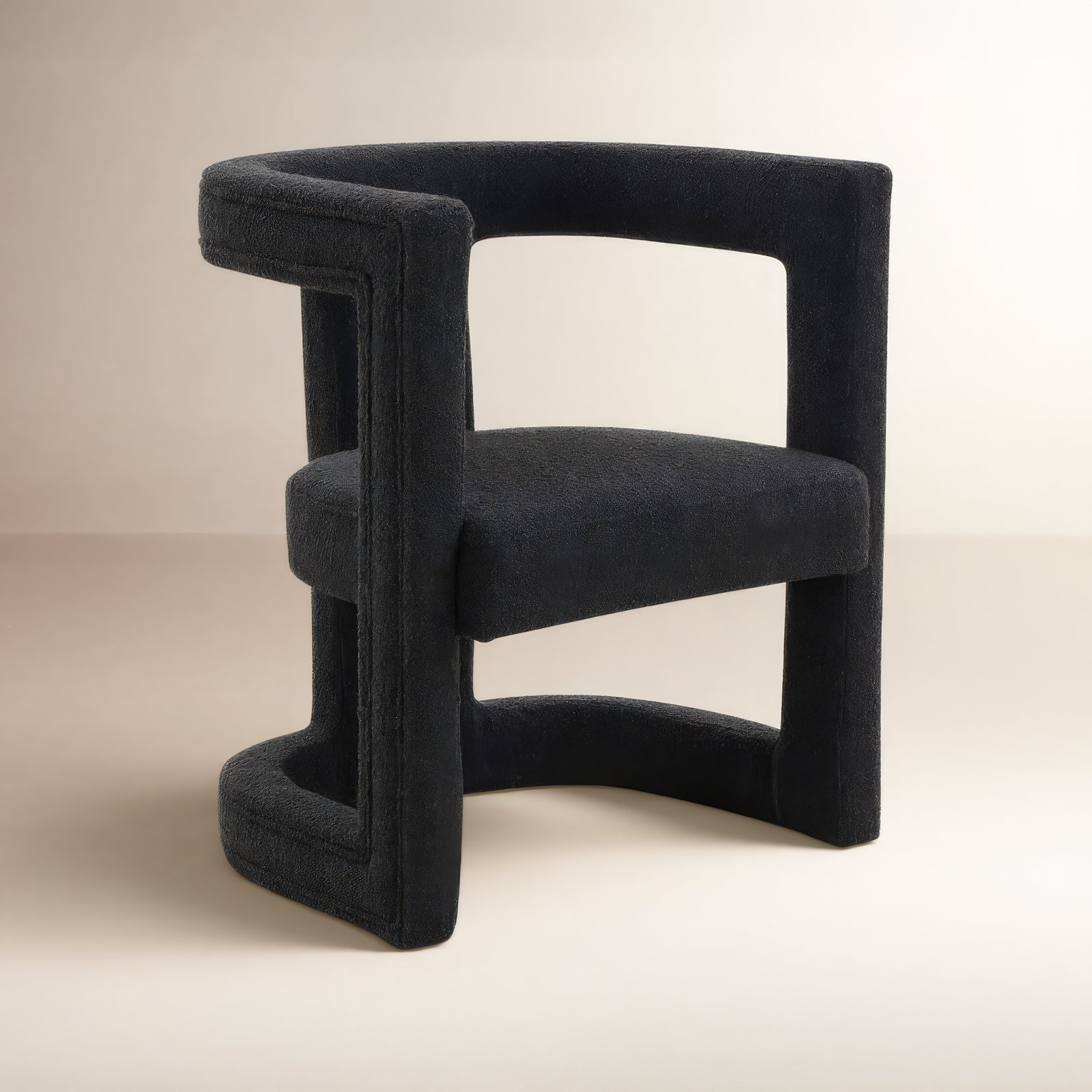 Baadur Barrel Chair, Black Boucle