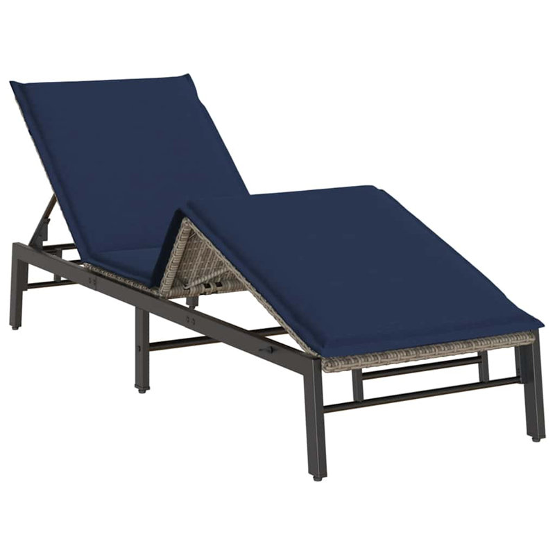  Bain de soleil gris, rotin PE bleu marine, acier thermolaqué standard, Gris, Marine