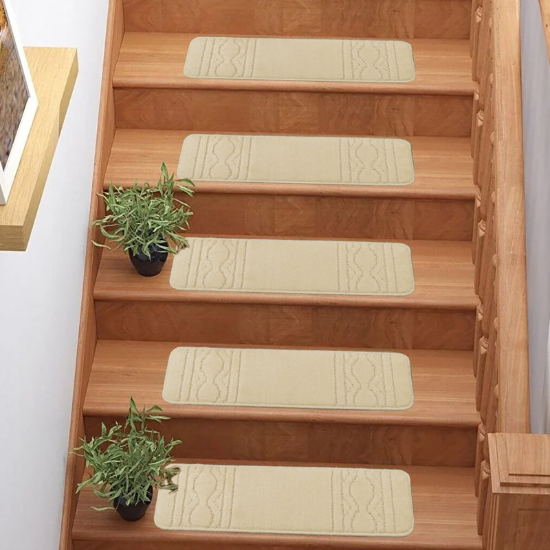 Tapis d'escalier antidérapant à poils doux avec motif marocain de 8 po x 30 po, Crème