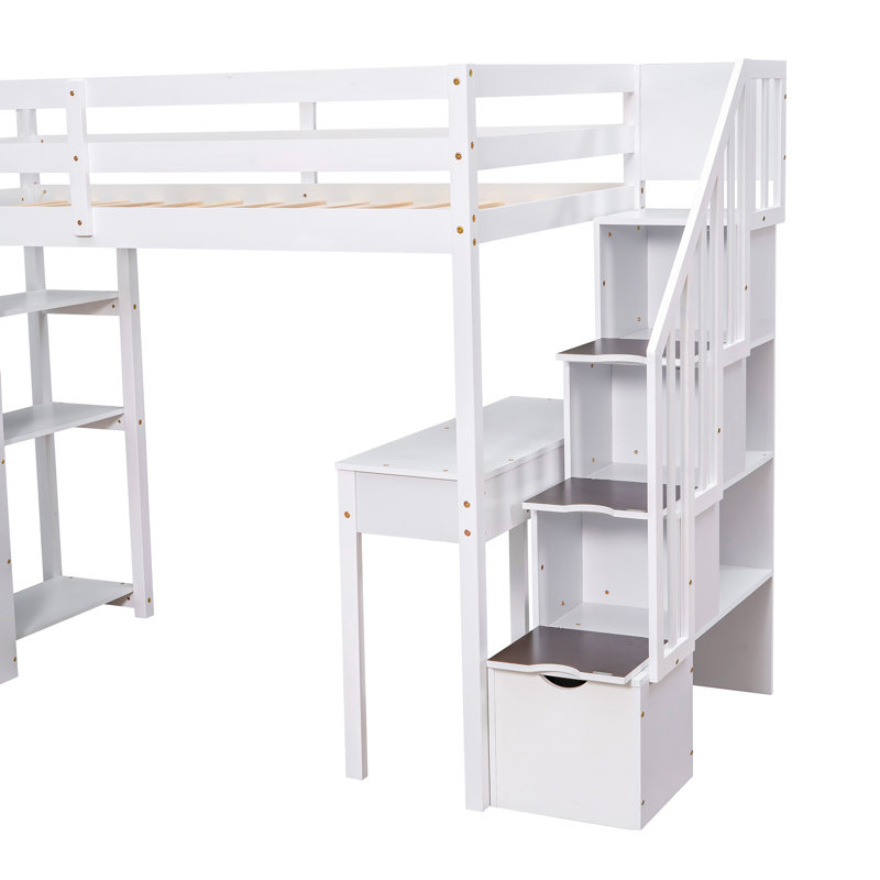 Lit mezzanine avec tiroirs de rangement, Blanc