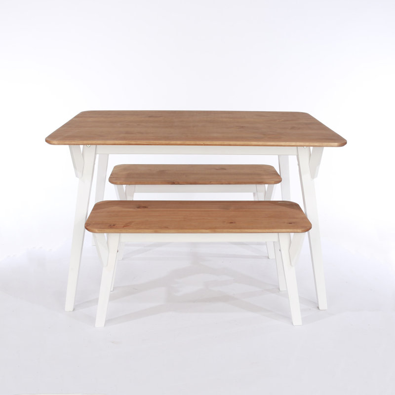 Corona White 4 - Person Pine Solid Wood White & Antique Wax Dining Set, 75cm H x 140cm W x 80cm D