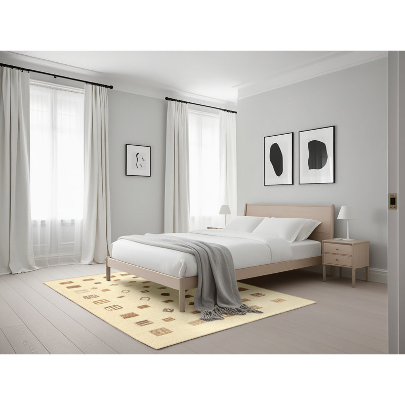 Tapis brun/crème contemporaine, Rectangle 5 pi x 7 pi