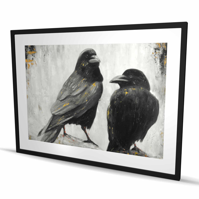 Two Crows Birds - Framed Matted Print for Home Decor