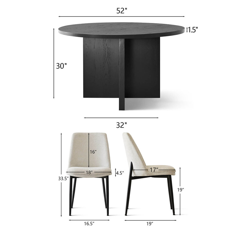 Modern 5-Piece Round Dining Set With Pedestal Base Table And Upholstered Side Chairs, Beige