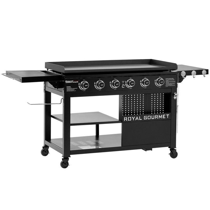 Royal Gourmet 44-Inch 6-Burner Flat Top Gas Grill Griddle with Foldable Side Shelves, Black