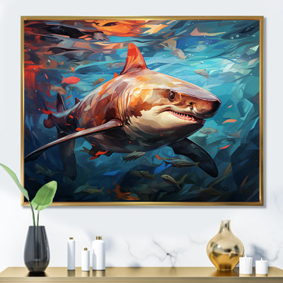 " Teal Shark Oceans Dance Geometric "